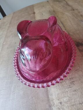 Indiana Glass Cranberry Pink Bunny Rabbit On Nest